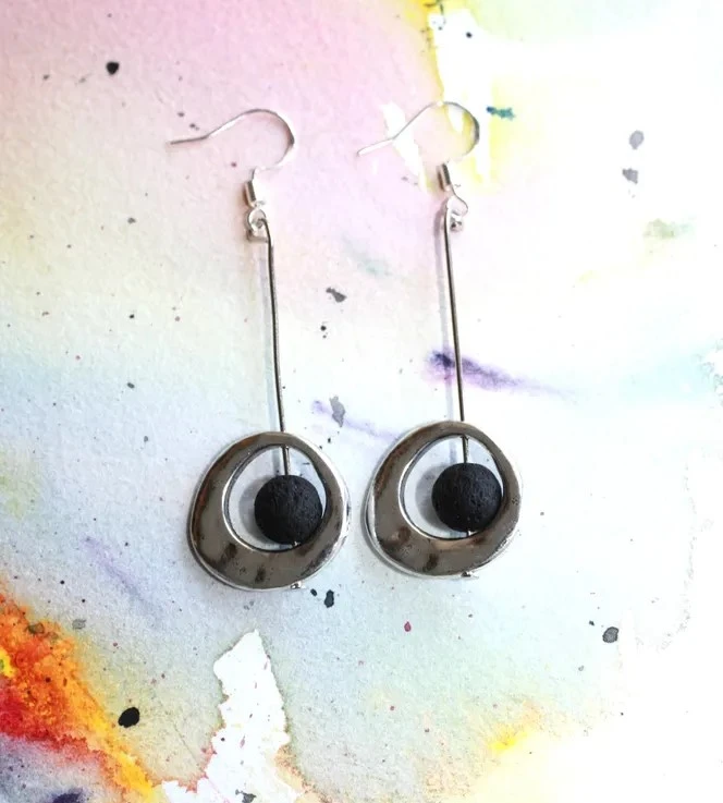 Nieuwe lange zilveren cr zwarte lava oorbellen creatie – photo 3